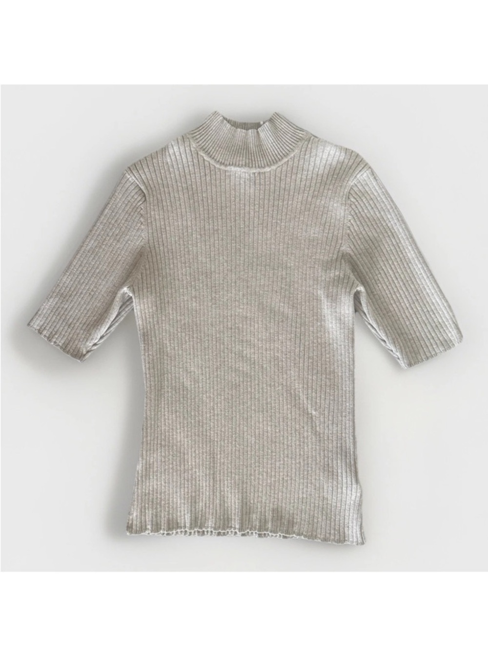 Madison Grey Ribbed Mock Neck Top XL Grey Rayon Knit Half Sleeve Minimalist Top